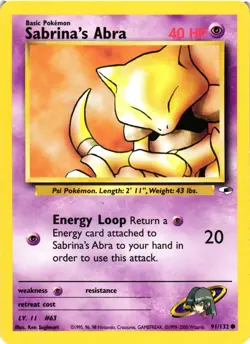 Pokemon TCG Sabrina's Abra 91/132 Gym Heroes Vintage WoTC Common LP - Image 1