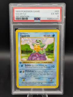 1999 POKEMON BASE SET 1ST EDITION SHADOWLESS #63 SQUIRTLE PSA 6 - Image 1