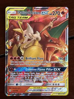 Pokemon Cosmic Eclipse Charizard & Braixen GX 22/236 Holo Rare LP - Image 1