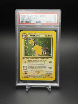 2001 POKEMON NEO REVELATION 1ST EDITION AMPHAROS HOLO RARE NEAR MINT PSA 7 - Image 1