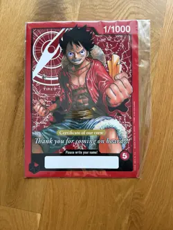 One Piece Luffy Promo Original Crew Certificate Jumbo Oversized Card 1/1000 - Image 1