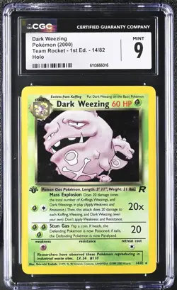 CGC 9 MINT Dark Weezing 2000 Team Rocket 1st Edition 14/82 Holo Pokemon Card - Image 1