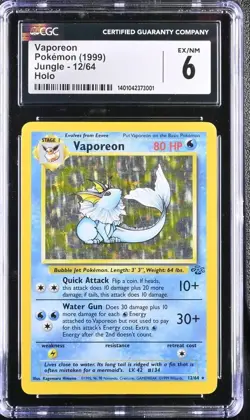 CGC 6 1999 POKEMON JUNGLE HOLO #12 VAPOREON - Image 1