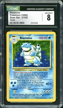 CGC 8 Blastoise 1999 Base 2/102 Holo Rare Pokemon Card NM/MINT psa - Image 1