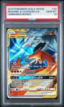 2019 POKEMON SUN & MOON UNBROKEN BONDS #20 RESHIRAM & CHARIZARD GX PSA 10 - Image 1