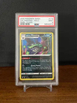 2020 Pokemon Sword & Shield Rebel Clash Galarian Weezing Holo #113 PSA 9!! - Image 1