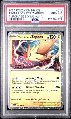 2025 POKEMON DRI EN-DESTINED RIVALS #070 TEAM ROCKET'S ZAPDOS PSA 10 - Image 1