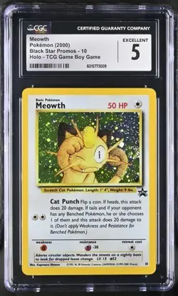CGC 5 Meowth Pokemon Black Star Promos-10 Holo TCG Game Boy Game - Image 1