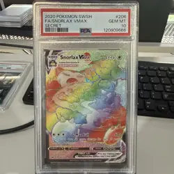 Pokemon TCG Snorlax VMAX Holo Rainbow Rare Card Sword & Shield 206/202 PSA 10 - Image 1