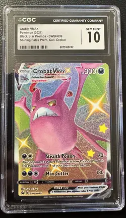2021 POKEMON SWSH BLACK STAR PROMO #099 FULL ART/CROBAT VMAX CGC 10 LOW POP - Image 1