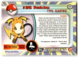 Raichu 1999 Topps Pokemon TV Animation 2nd Printing Black Logo #26 - MP - Image 2