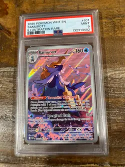 Pokemon 2025 White Flare Illustration Rare SAMUROTT #107 PSA 9 Mint RARE - Image 1