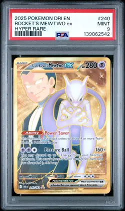 2025 POKEMON DRI EN-DESTINED RIVALS HYPER RARE TEAM ROCKET'S MEWTWO EX PSA 9 - Image 1