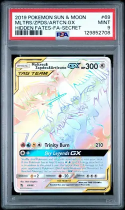 Pokemon Moltres & Zapdos & Articuno GX (Secret) 69/68 Hidden Fates Holo PSA 9 - Image 1