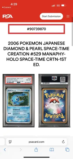 PSA 9 1st Edition SWIRL POP 7 Manaphy Holo DPBP 529 Space Time Creation Pokemon - Image 3