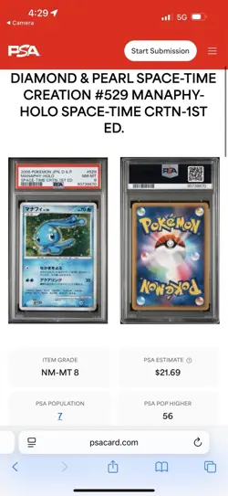 PSA 9 1st Edition SWIRL POP 7 Manaphy Holo DPBP 529 Space Time Creation Pokemon - Image 4