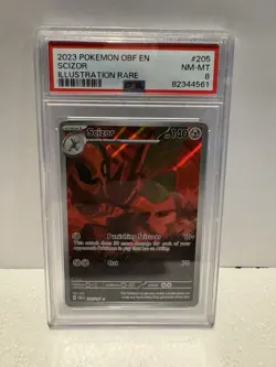 2023 POKEMON OBF EN-OBSIDIAN FLAMES ILLUSTRATION RARE #205 SCIZOR PSA 8 - Image 3