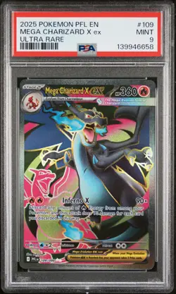 2025 POKEMON PFL EN-PHANTASMAL FLAMES ULTRA RARE #109 MEGA CHARIZARD X EX PSA 9 - Image 1