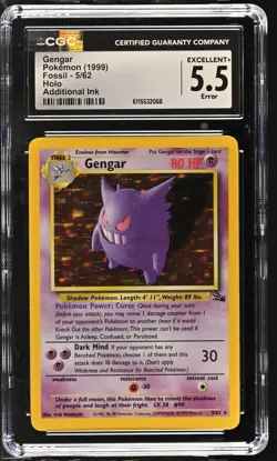 CGC 5.5 Additional Ink ERROR Gengar 1999 Fossil 5/62 Holo Pokemon Card - Image 1