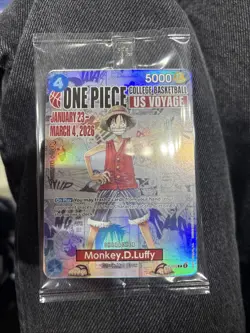 One Piece CCG Monkey.D.Luffy College Basketball US Voyage Promo Card (Sealed) - Image 1