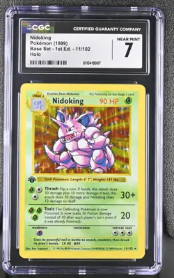 CGC 7 Nidoking 1999 Base Set 1st Edition Shadowless 11/102 Holo Pokemon Card - Image 1