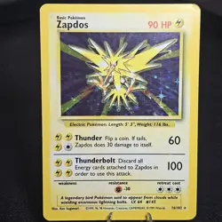 Pokemon Zapdos Base Set Holo Rare English Card 16/102 HP90 TCG Ken Sugimori - Image 1