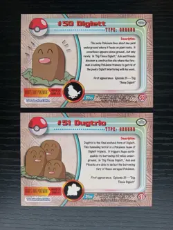 Pokemon Topps Series 1 Blue Logo #51 Dugtrio & Diglett #50 Free Shipping!! - Image 2
