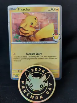 Pikachu 51 /162 - 2026 Pokemon Day Promo Stamped w/ Coin - Pokemon TCG - NM - Image 1