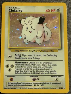 Clefairy Pokemon Card 5/102 Holo Vintage 1999 Pokemon TCG - Image 1