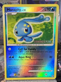 Manaphy 9/130 Stamped Reverse Holo Rare Diamond & Pearl Pokemon TCG LP - Image 1