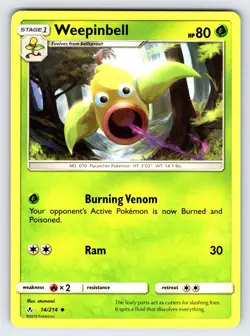 Weepinbell 14/214 2019 SM Unbroken Bonds Pokemon Card TCG Non Holo Uncommon - Nm - Image 1