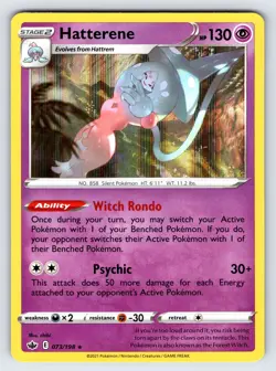 Hatterene 073/198 2021 Chilling Reign Pokemon Card TCG Nintendo Holo Rare - Nm - Image 1