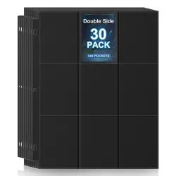 30 Pack 9 Pocket Page Protector,540 Pockets Black Card Binder Sheets, Trading... - Image 1