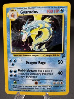 Pokemon TCG Gyarados 7/130 Base Set 2 Holo Unlimited Rare - Damaged - Image 1