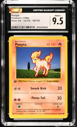 CGC 9.5 Ponyta 1999 Base Set Shadowless 1st Edition 60/102 Pokemon Card - Image 1