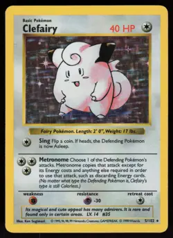 Clefairy 5/102 SHADOWLESS Holo Rare Base Set Pokemon - Image 1