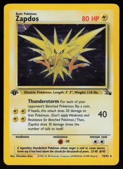 Zapdos 15/62 Rare Fossil Holo 1st Edition Pokemon - Image 1