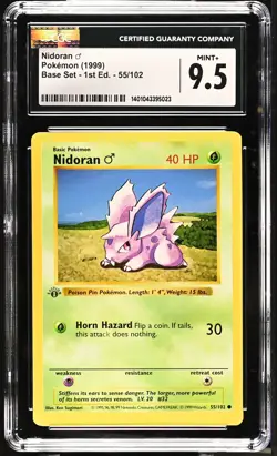 CGC 9.5 Nidoran 1999 Base Set Shadowless 1st Edition 55/102 Pokemon Card - Image 1