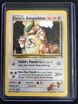 VTG Pokemon TCG Blaine's Kangaskhan 36/132 Gym Heroes Non Holo WOTC 2000 - Image 1