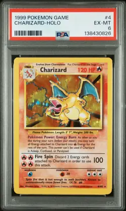 1999 POKEMON BASE SET UNLIMITED #4 CHARIZARD-HOLO PSA 6 - Image 1