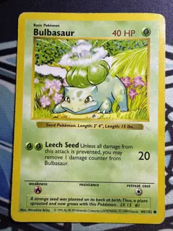 SHADOWLESS Bulbasaur #044/102 - Vintage Pokemon - Base Set Unlimited - HP - Image 1