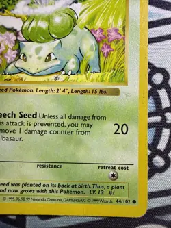 SHADOWLESS Bulbasaur #044/102 - Vintage Pokemon - Base Set Unlimited - HP - Image 4