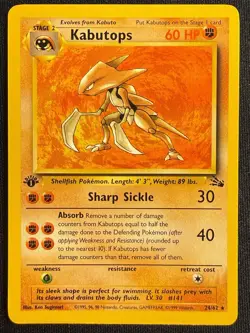 Pokemon Fossil 1st Edition - Kabutops (Non-Holo) 24/62 - 1999 Rare - Image 1