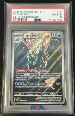2025 Pokemon Mega Evolutions PSA 10 CLAWITZER Illustration Rare 141/132 - Image 1