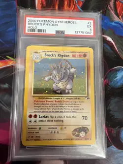 2000 Pokemon Gym Heroes Brock's Rhydon Holo W/ SWIRL 2/132 NM-MT PSA 5 - Image 1