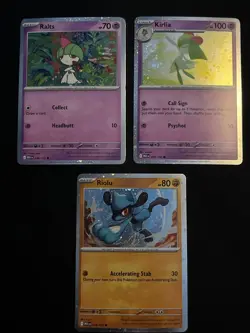 Pokemon TCG: 2025 Cosmo Foil Promos: Ralts, Kirlia (2 swirl), Riolu (1 swirl) - Image 1