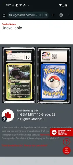 (POP 22) CGC 10 GEM MINT Team Rocket Returns Dark Muk 16/109 Pokemon Card 2004 - Image 4