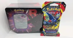 X1 Pokemon Card Team Rocket Tin & X1 Sleeved Booster Pack Fantasmal Flames - Image 1