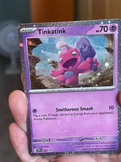 POKEMON TINKATINK SVP025 PROMO BLACK STAR COSMOS HOLOFOIL WITH SWIRL NM CARD - Image 1