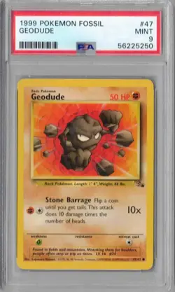 1999 Pokemon Fossil, #47, Geodude, PSA 9, Mint - Image 1